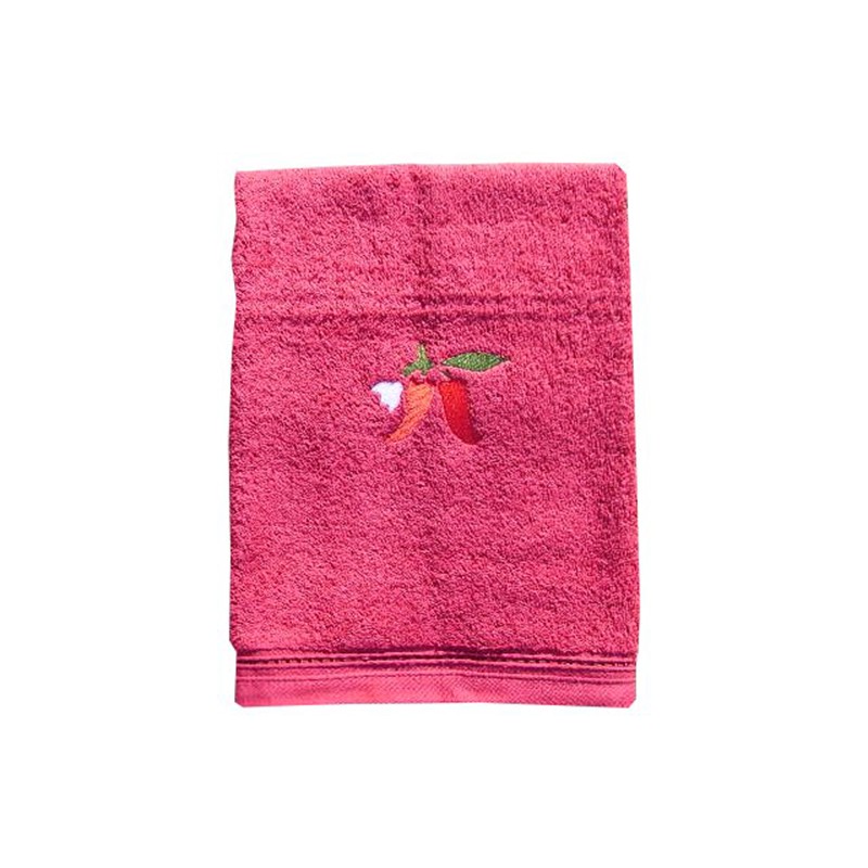 Serviette de toilette rouge avec un piment brodé