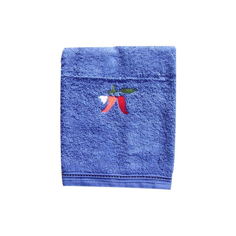 Serviette de toilette bleue avec un piment brodé