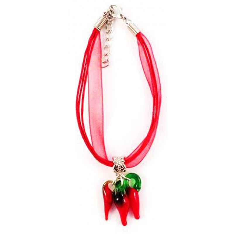 Bracelet organza rouge 3 piments verre